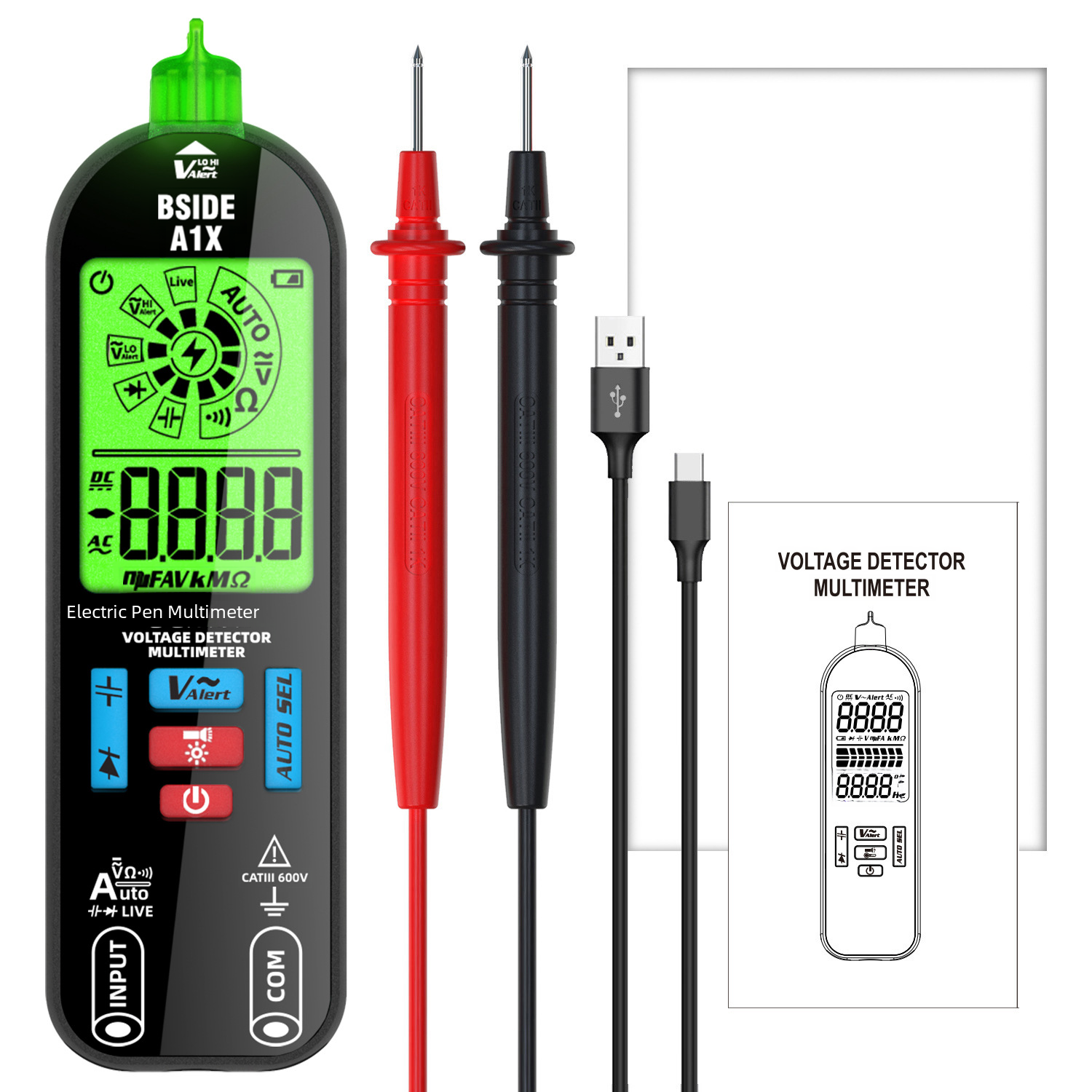 BSIDE A1X Mini Digital Multimeter – Rechargeable, DC/AC Voltage