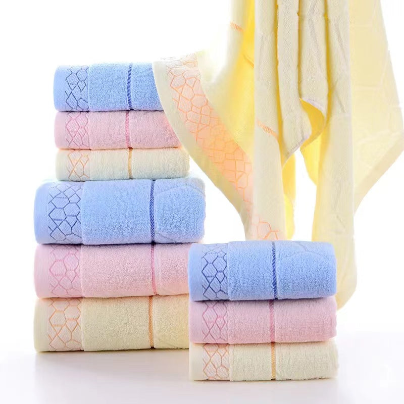Pure Cotton Bath Towel Set (3-Pack) – Soft & Absorbent 70x140cm Towels in Blue, Yellow & Pink