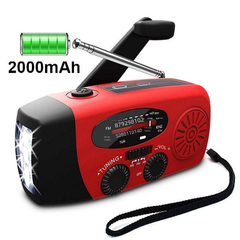 Emergency Radio – Solar Power, Flashlight, 2000mAh, AM/FM