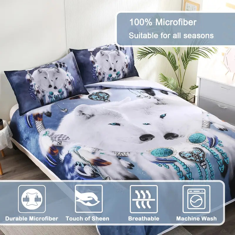 Wolf Print Duvet Cover Set – 3pcs, 4 Sizes