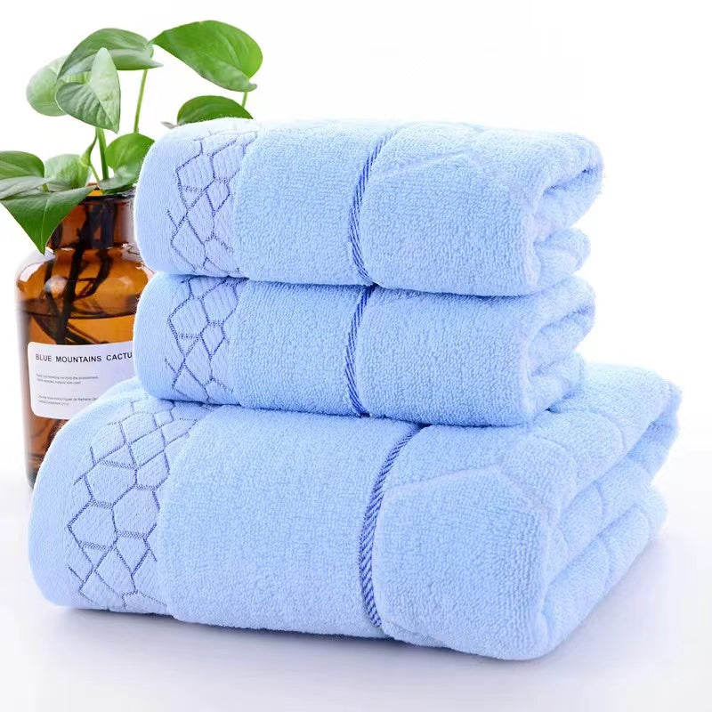 Pure Cotton Bath Towel Set (3-Pack) – Soft & Absorbent 70x140cm Towels in Blue, Yellow & Pink