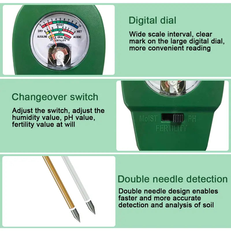 3-in-1 Soil Meter – Moisture, pH & Fertility Tester