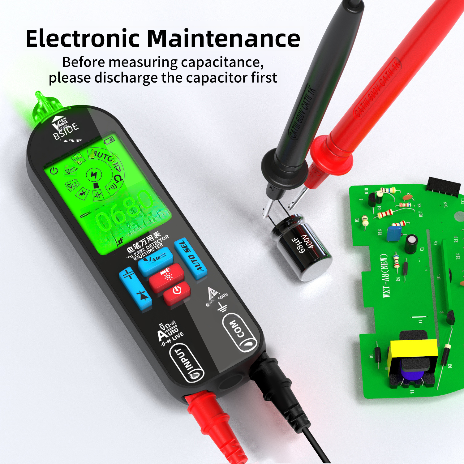 BSIDE A1X Mini Digital Multimeter – Rechargeable, DC/AC Voltage