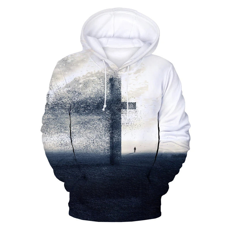 Men's 3D Cross Print Hoodie – XS to 7XL