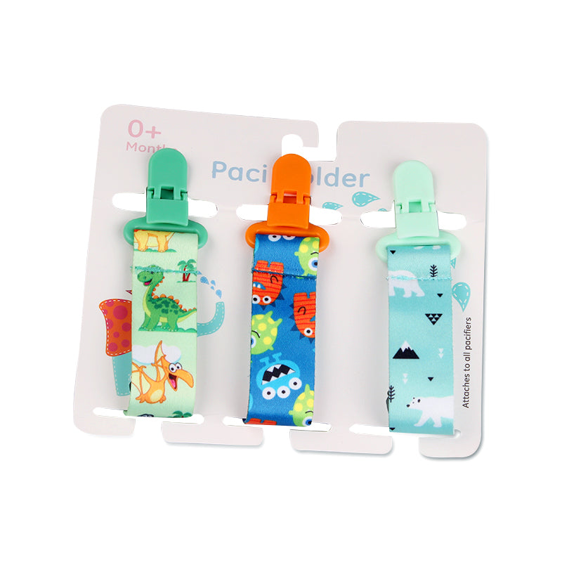 Baby Pacifier Clip Set – 3 Pack, Cartoon Designs