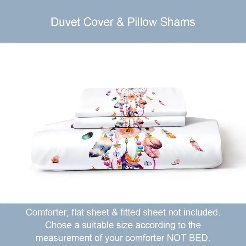 Dreamcatcher Watercolor Feather Duvet Cover Set – 3pcs