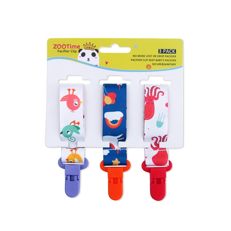 Baby Pacifier Clip Set – 3 Pack, Cartoon Designs