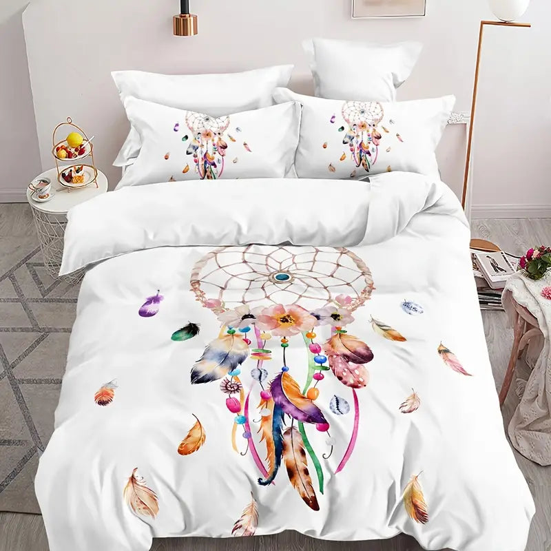 Dreamcatcher Watercolor Feather Duvet Cover Set – 3pcs