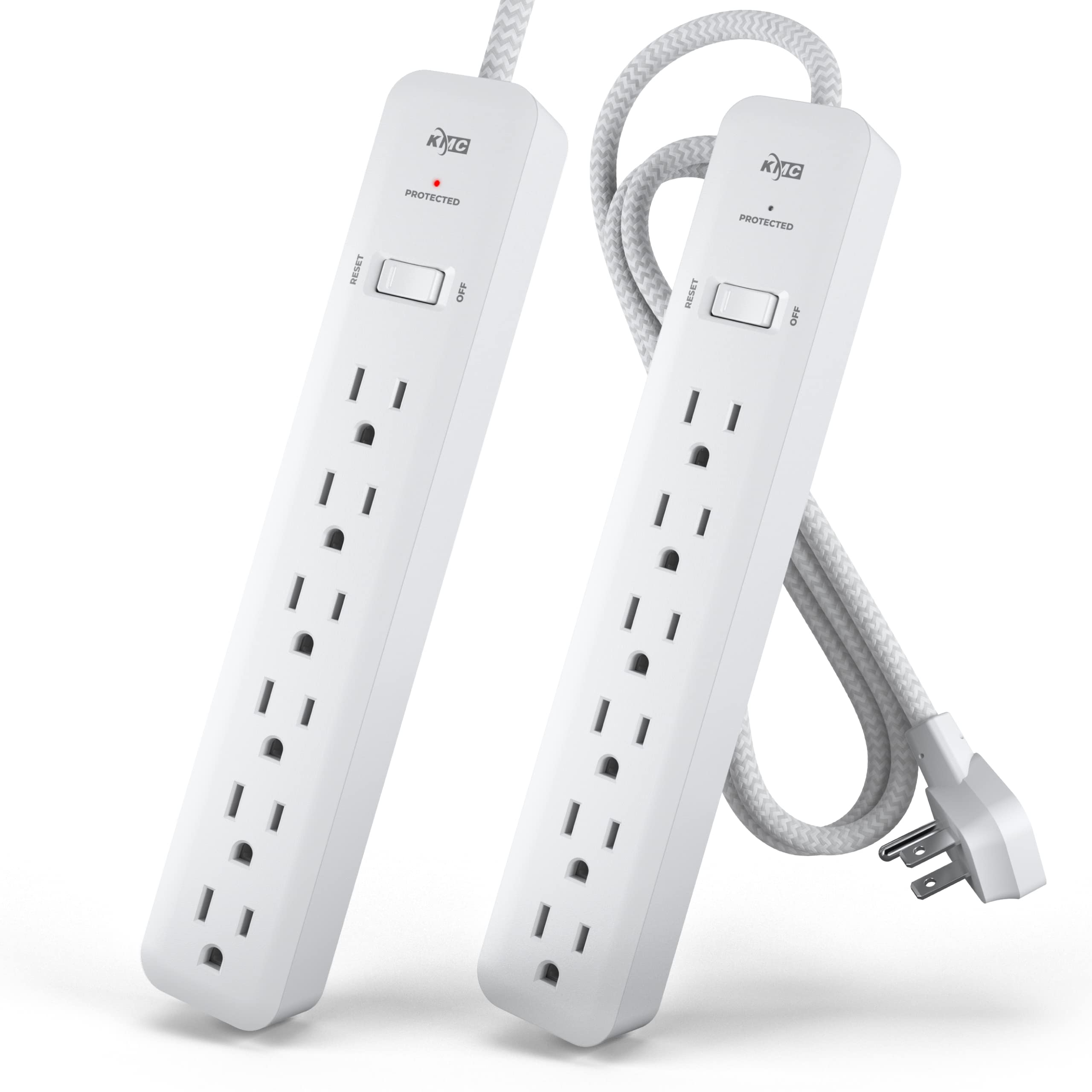 KMC 6-Outlet Surge Protector Power Strip – 2-Pack, 4ft
