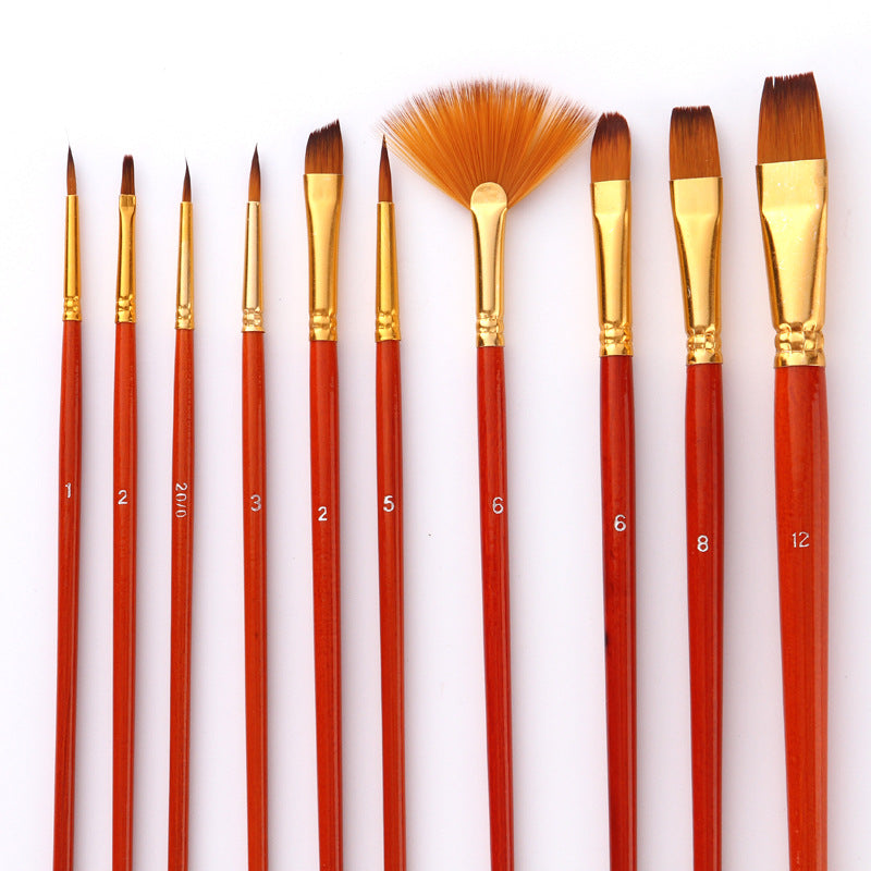 10 Nylon Hair Brushes with Fan-Shaped Watercolor Pens