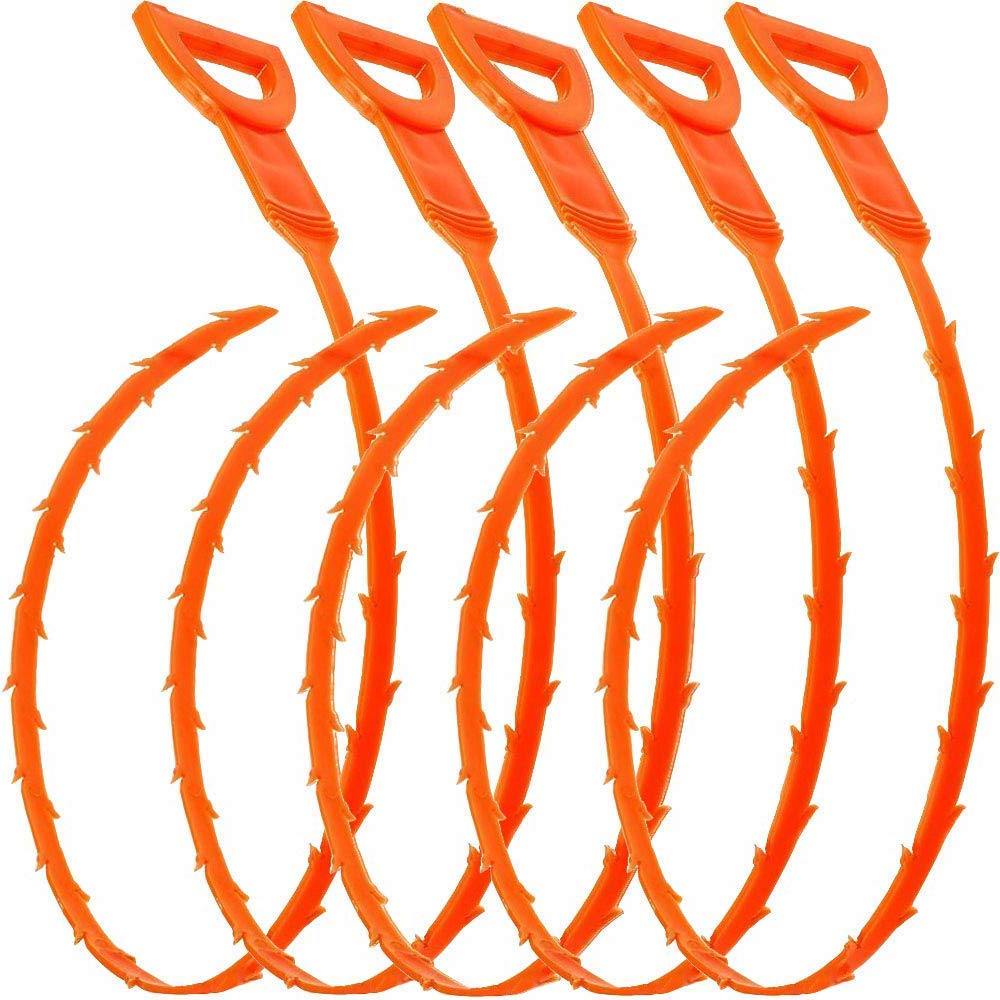 GROTO Hair Drain Clog Remover Cleaning Tool Hair Drain Clog Remover and Removal Opener Sink and Bathtub 20.5 Inch Orange Set of 5