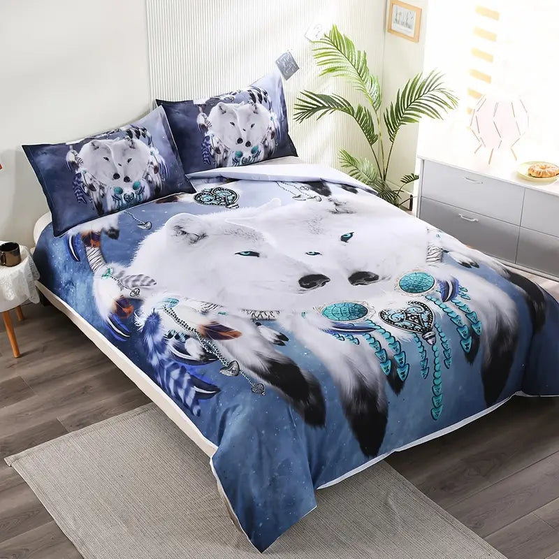 Wolf Print Duvet Cover Set – 3pcs, 4 Sizes