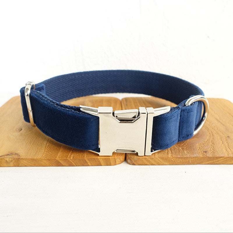 Adjustable Velvet Dog Collar – Navy Blue, Sizes XS–XL