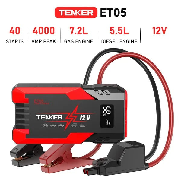 Car Jump Starter 4000A – 12V, LCD Display, Emergency Lights