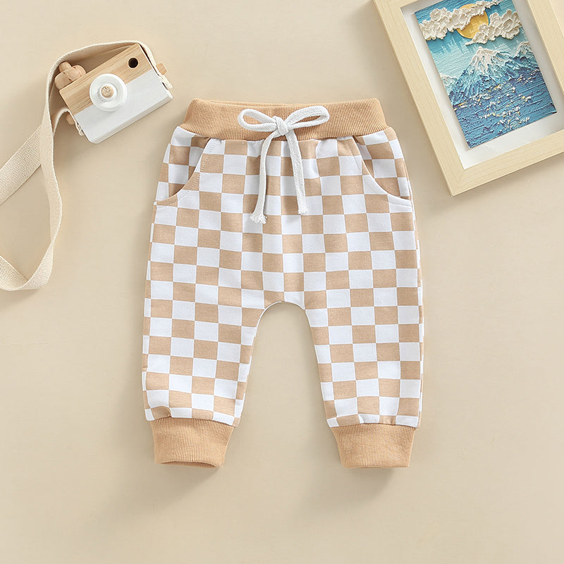 Checkerboard Print Baby Trousers – Toddler Cotton Pants