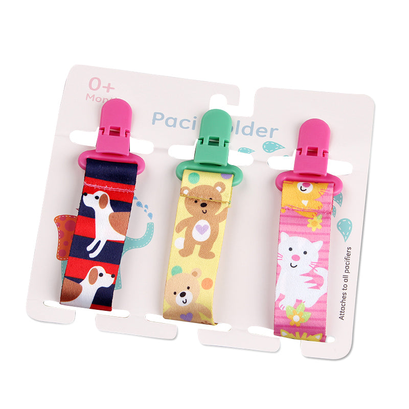 Baby Pacifier Clip Set – 3 Pack, Cartoon Designs