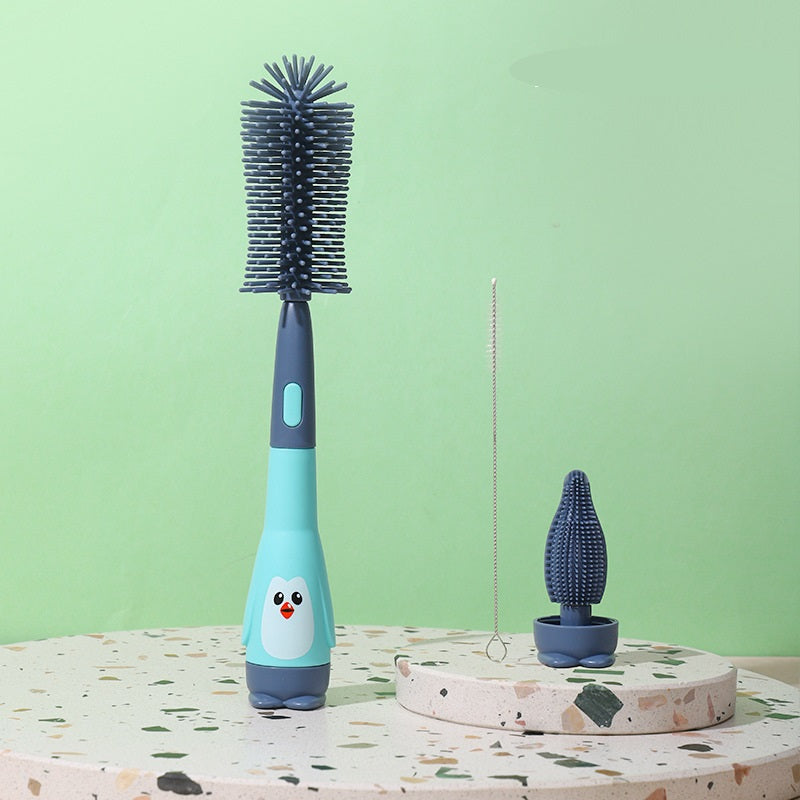 3-in-1 Silicone Baby Bottle Brush Set – Penguin Design