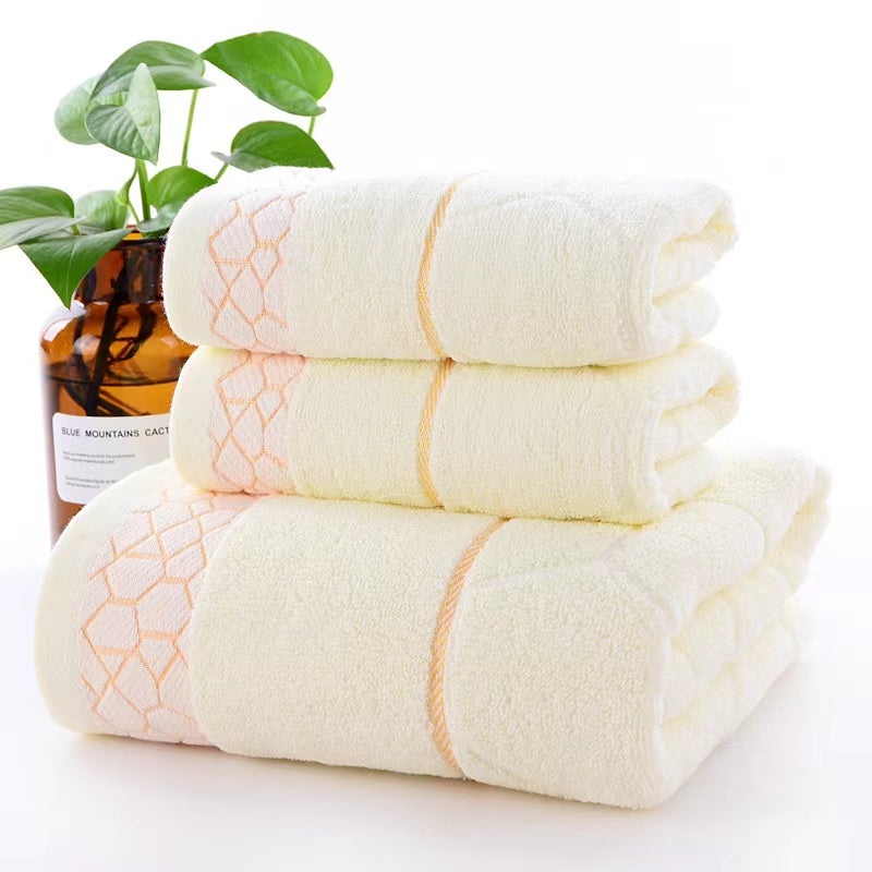Pure Cotton Bath Towel Set (3-Pack) – Soft & Absorbent 70x140cm Towels in Blue, Yellow & Pink