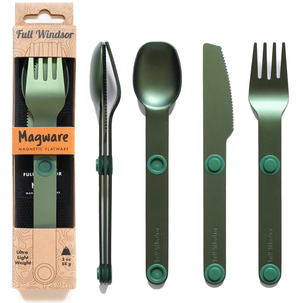 MAG-ALIGN Compact Travel Cutlery Set - Stainless Steel Magnetic Utensils - Green