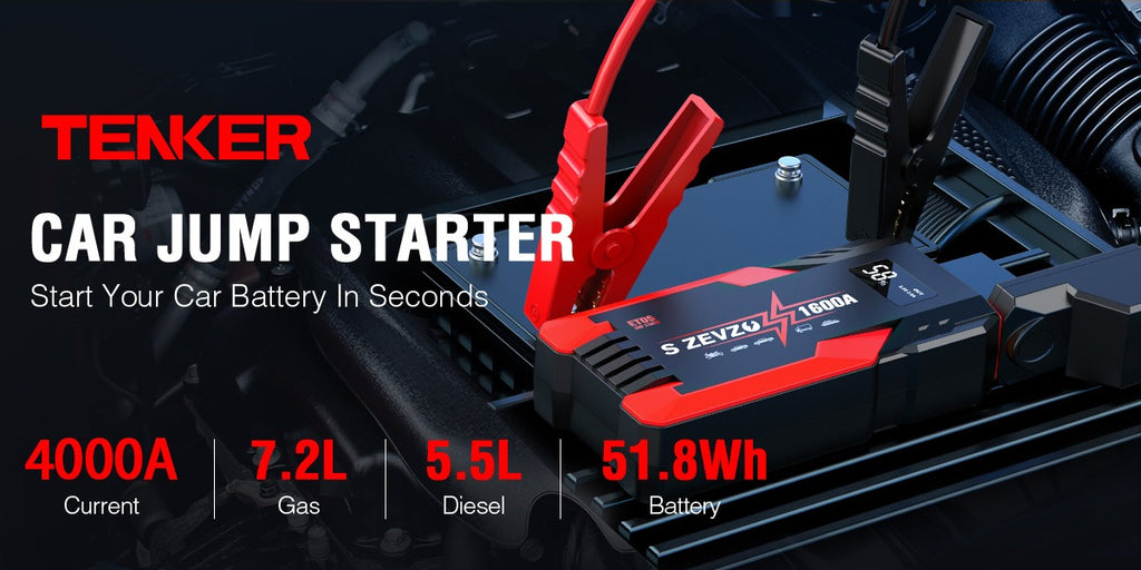 Car Jump Starter 4000A – 12V, LCD Display, Emergency Lights