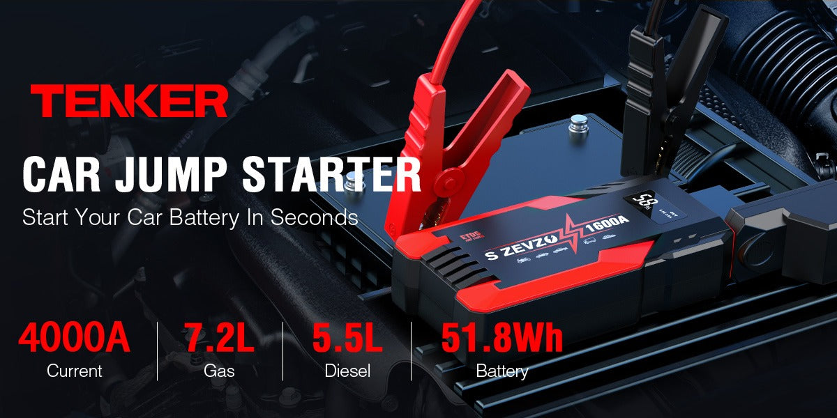 Car Jump Starter 4000A – 12V, LCD Display, Emergency Lights