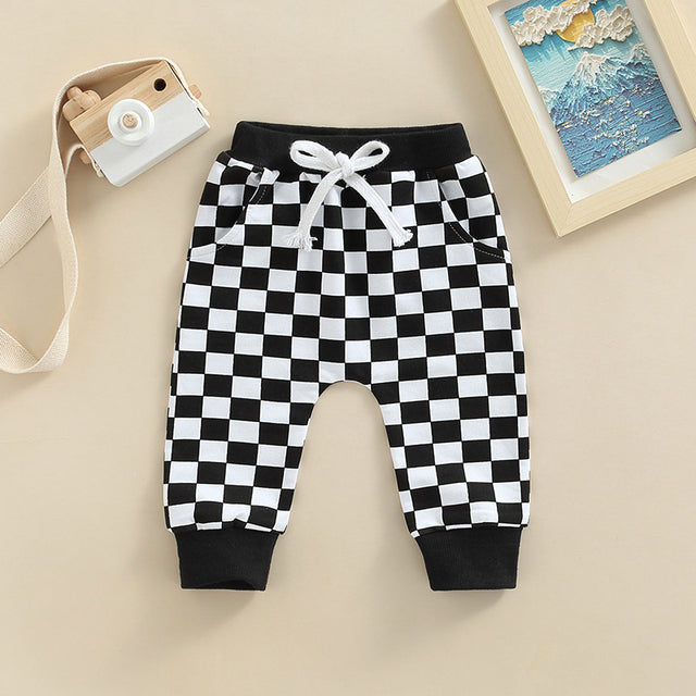 Checkerboard Print Baby Trousers – Toddler Cotton Pants