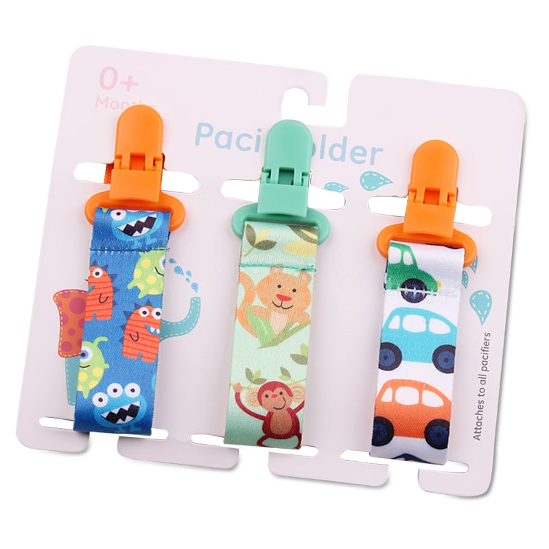 Baby Pacifier Clip Set – 3 Pack, Cartoon Designs