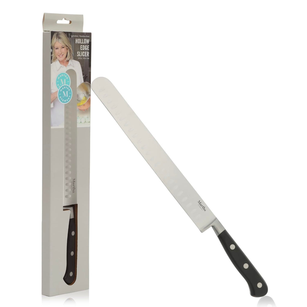 Martha Stewart Carverton 10" Hollow Edge Slicer Knife High Carbon Stainless Steel Kitchen Knives w/Black Triple Riveted Handle