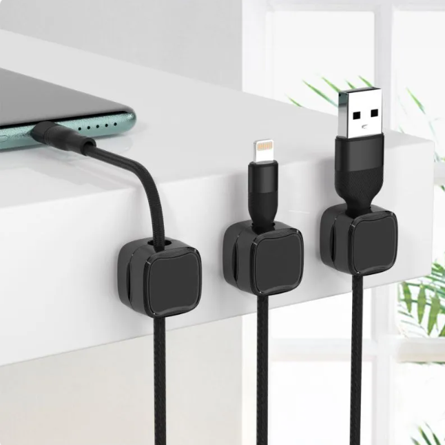 Magnetic Cable Organizer Clips – No-Nail Cord Holder for Desk, Nightstand & More