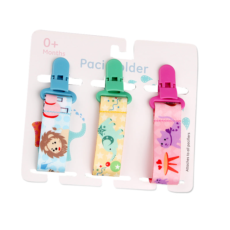 Baby Pacifier Clip Set – 3 Pack, Cartoon Designs