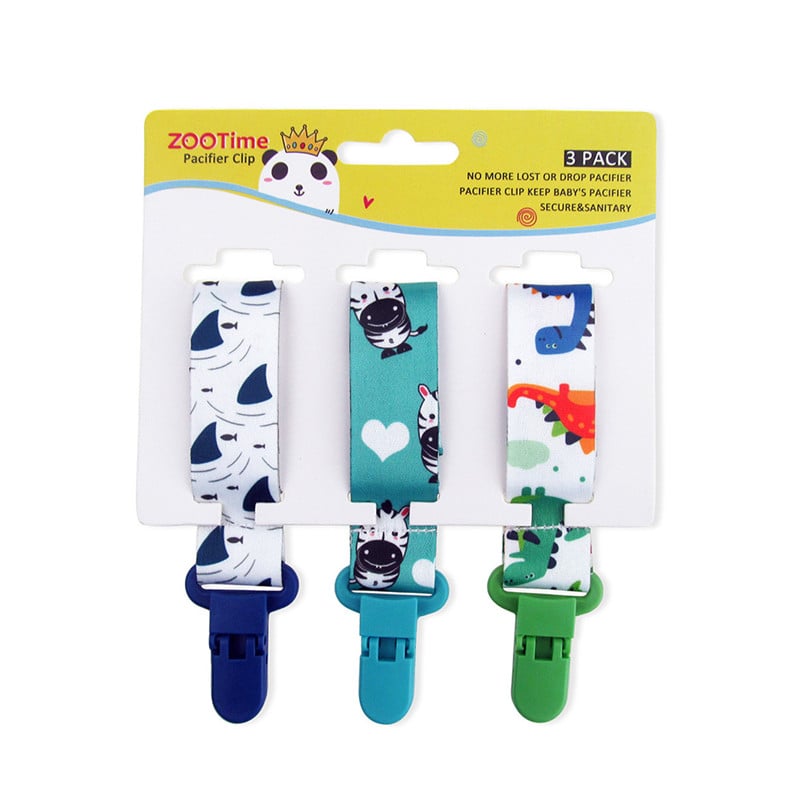 Baby Pacifier Clip Set – 3 Pack, Cartoon Designs