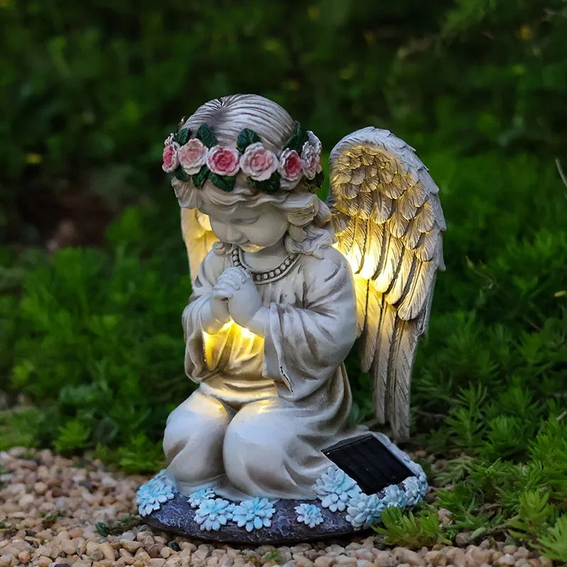 Resin Angel Solar Garden Lamp – Outdoor Yard Decor