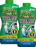 Green Gobbler Liquid Hair Drain Clog Remover & Cleaner For Toilets Sinks Tubs - Septic Safe 2 Pack