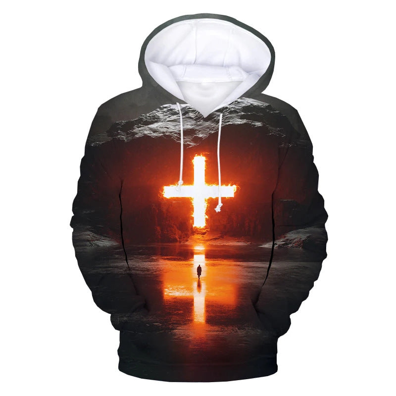 Men's 3D Cross Print Hoodie – XS to 7XL