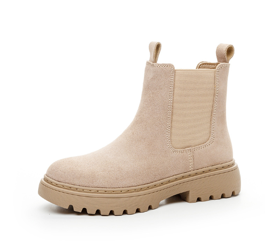Women's British Style Leather Platform Martin Boots – Nubuck, Heeled, Warm Lining