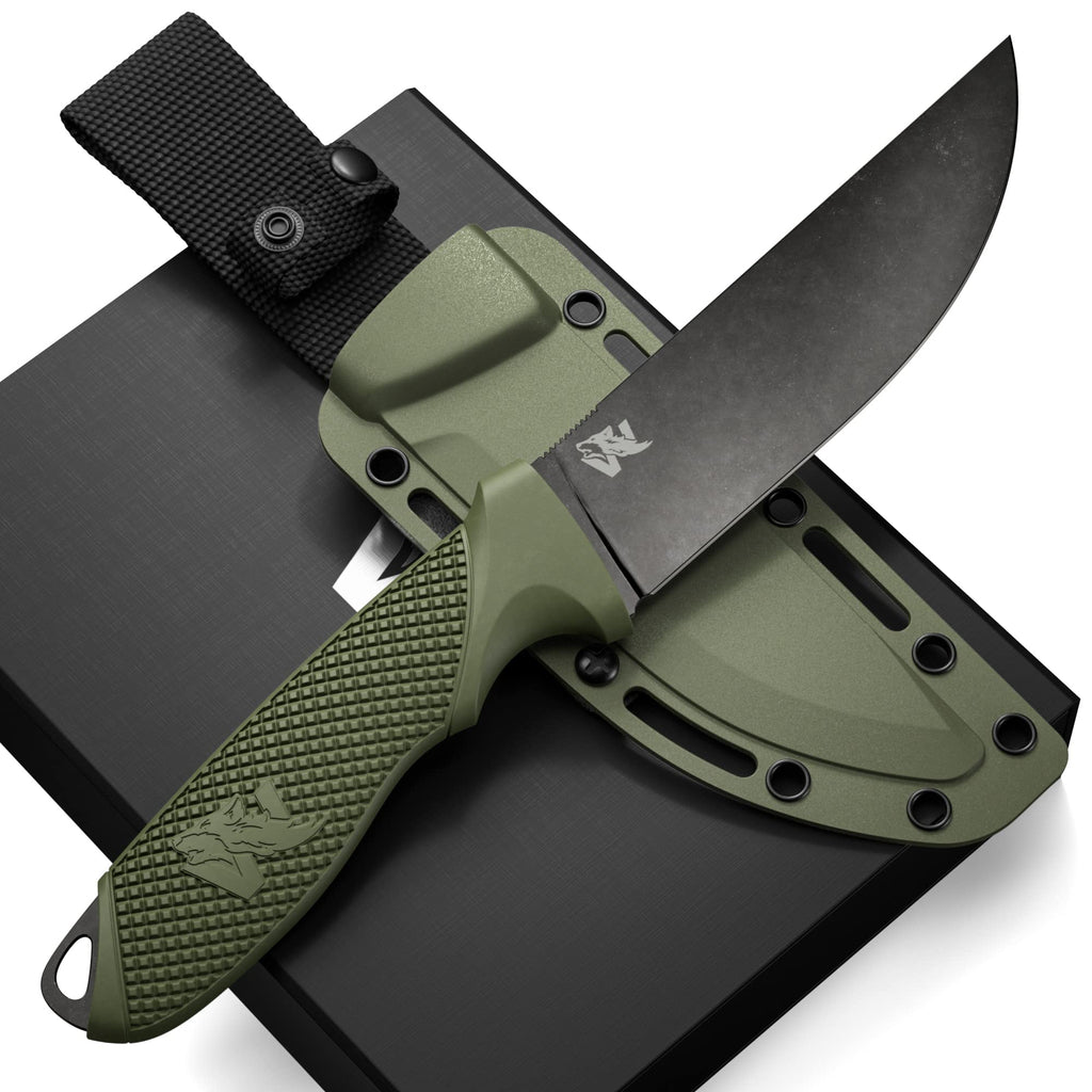 Odenwolf W-Flat Full Tang Fixed Blade Knife – D2 Steel with TPE Handle and Tactical Sheath