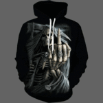 3D Skull Print Zip-Up Hoodie – Men's Black