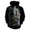 3D Skull Print Zip-Up Hoodie – Men's Black