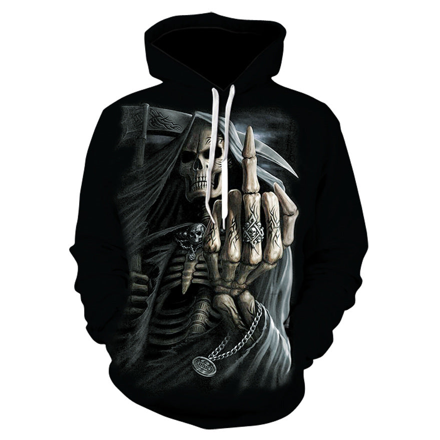 3D Skull Print Zip-Up Hoodie – Men's Black