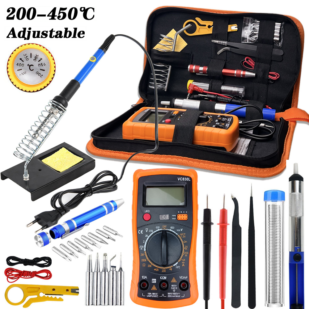 60W Adjustable Temperature Soldering Iron Set with Multimeter | 110V/220V