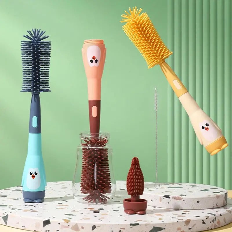 3-in-1 Silicone Baby Bottle Brush Set – Penguin Design