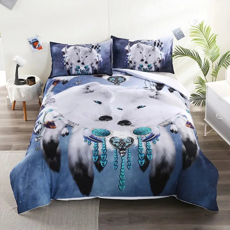 Wolf Print Duvet Cover Set – 3pcs, 4 Sizes