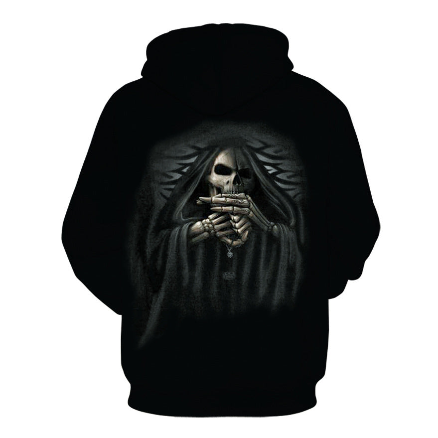 3D Skull Print Zip-Up Hoodie – Men's Black