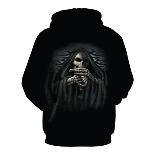 3D Skull Print Zip-Up Hoodie – Men's Black