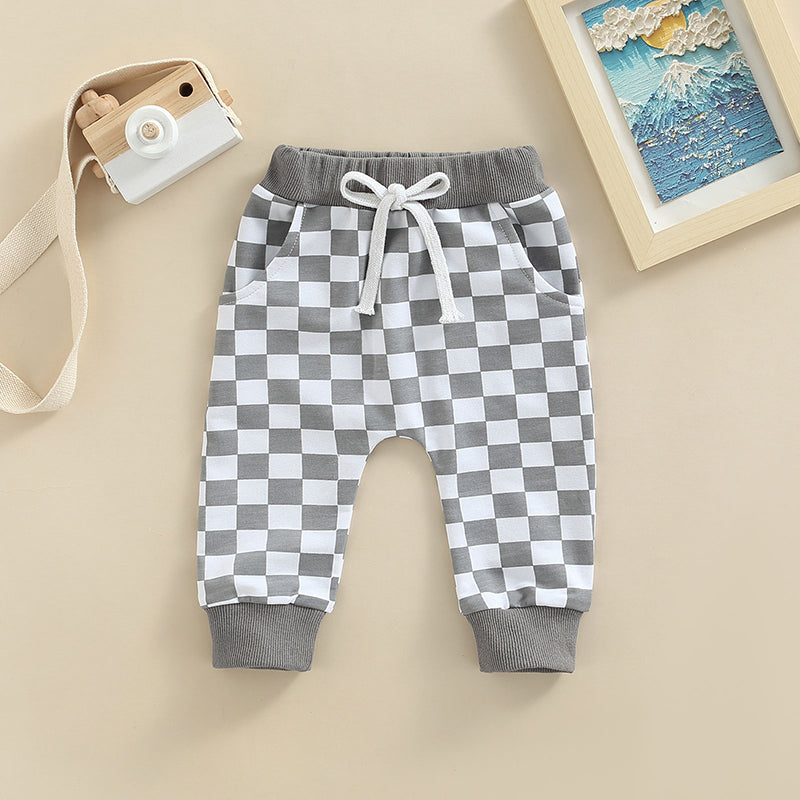 Checkerboard Print Baby Trousers – Toddler Cotton Pants