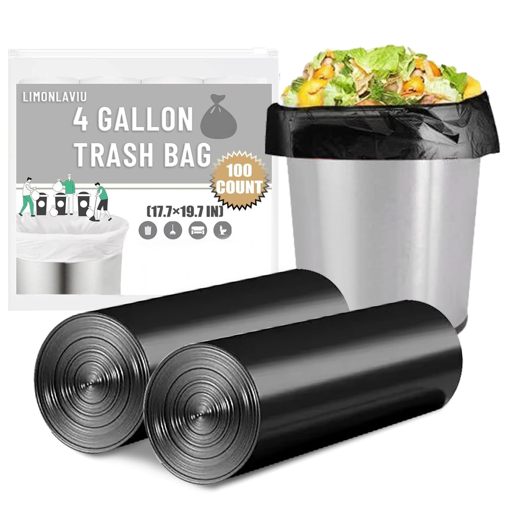 Laviu Essential 4-Gallon Black Trash Bags - 100 Count