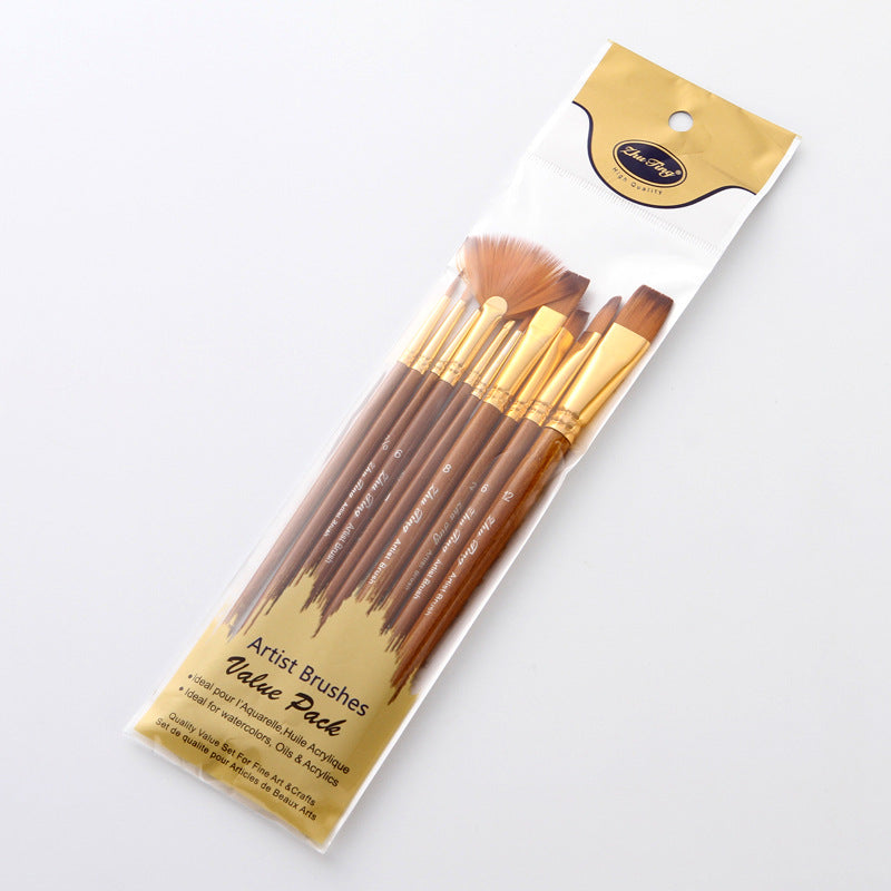 10 Nylon Hair Brushes with Fan-Shaped Watercolor Pens