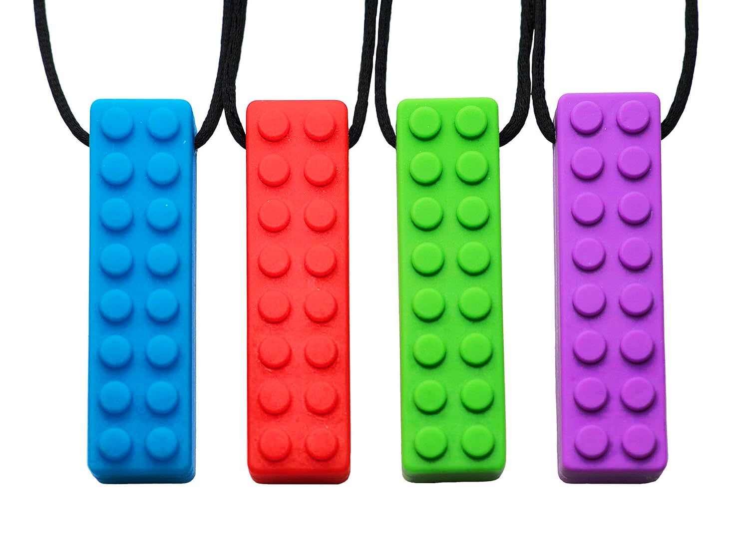 Tilcare Chew Chew Sensory Necklace – Best for Kids or Adults That Like Biting or Have Autism – Perfectly Textured Silicone Chewy Toys - Chewing Pendant for Boys & Girls - Chew Necklaces (4-Pack)