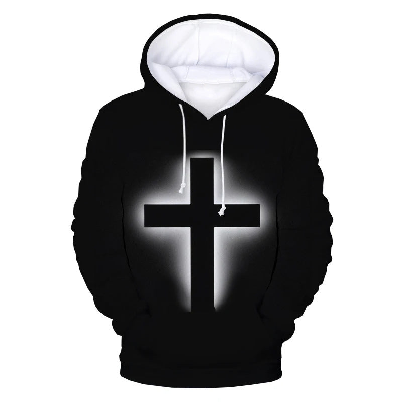 Men's 3D Cross Print Hoodie – XS to 7XL