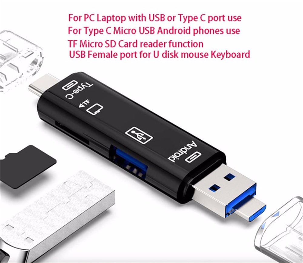 3-in-1 USB-C Card Reader – Supports SD/TF Cards up to 128GB